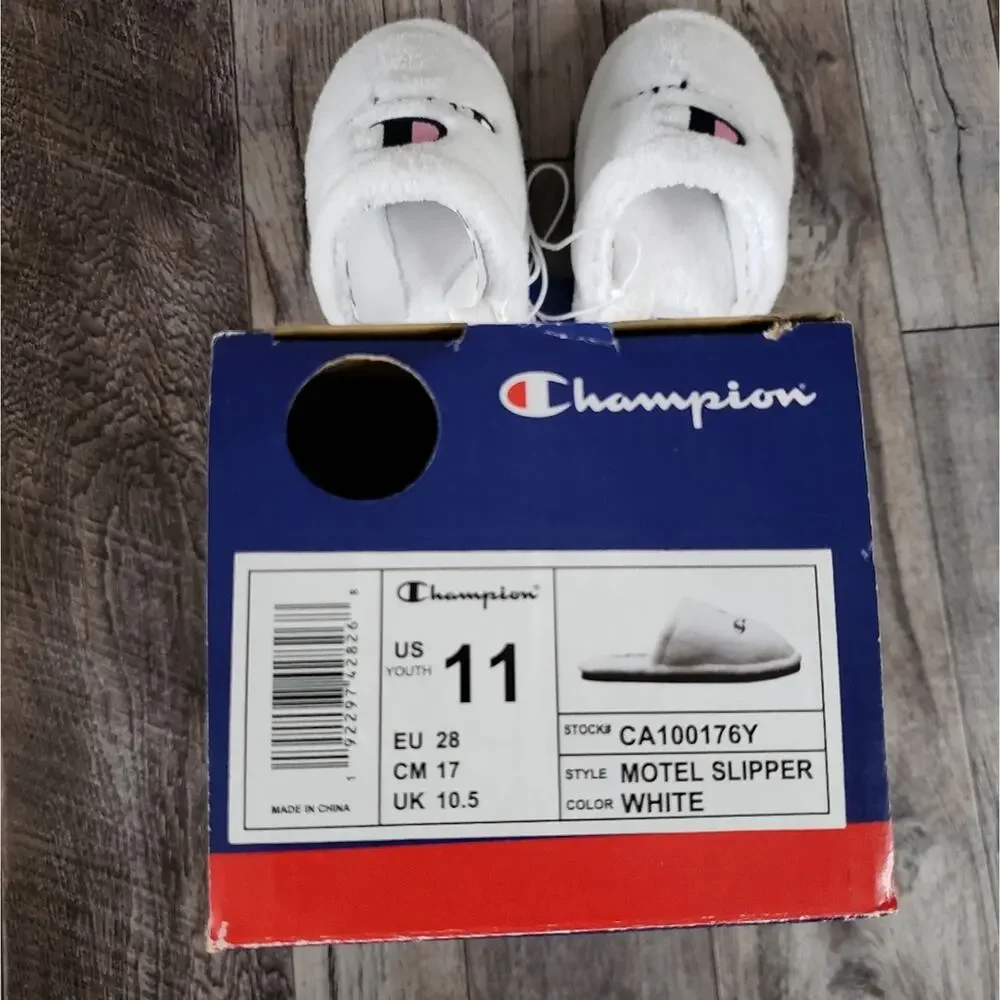 Champion Motel Slippers Youth Size 11 Terrycloth Girls Hard Sole Cushioned White